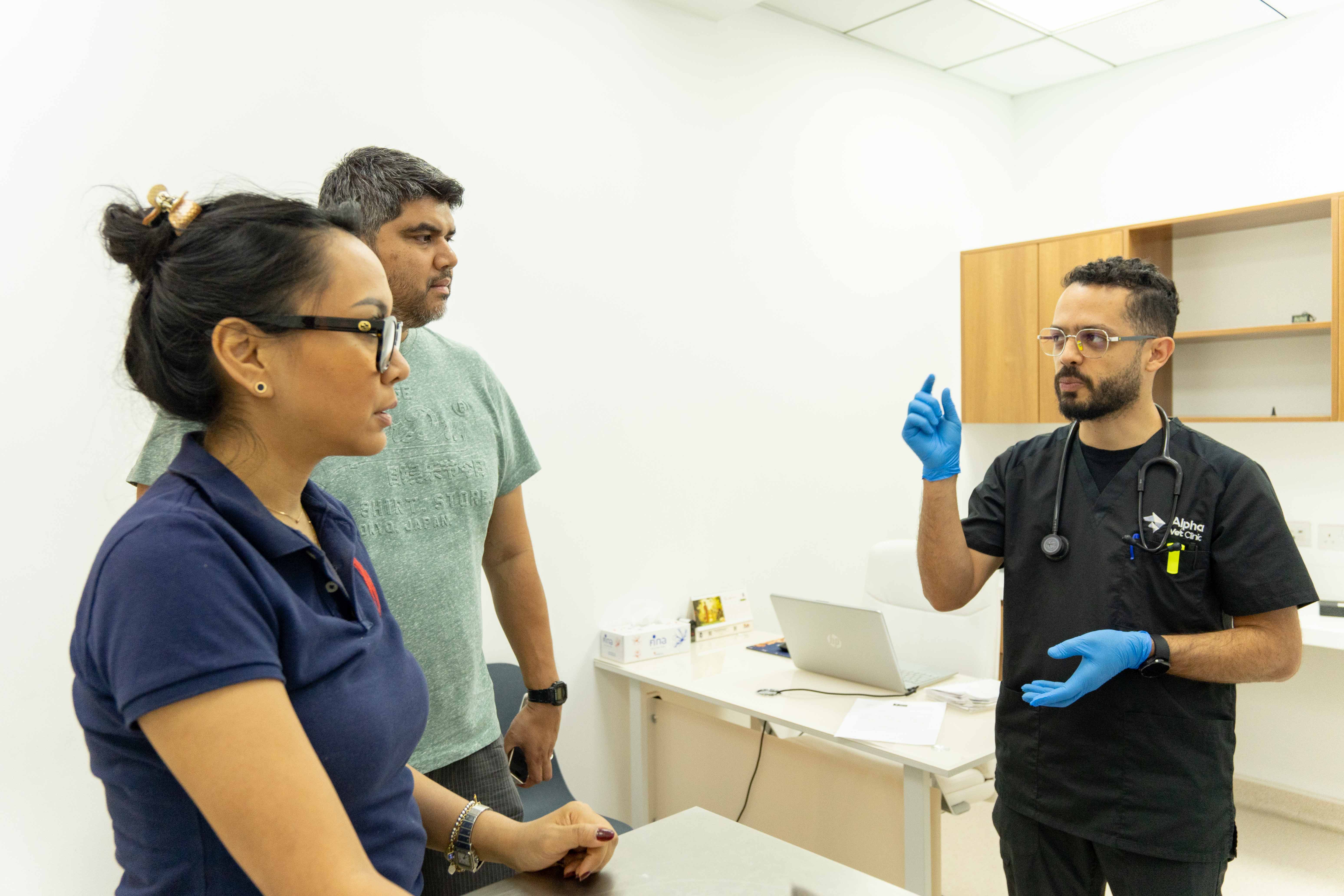 Veterinarian with a pet