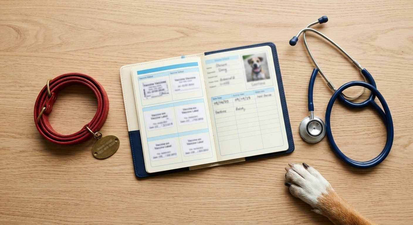 Dog vaccination card with vaccine records at Alpha Vet Clinic Dubai