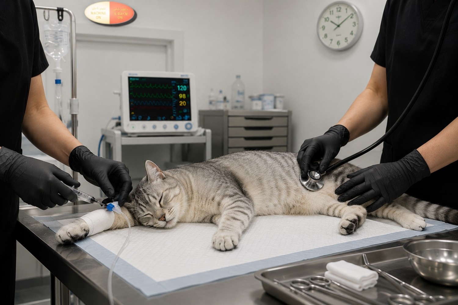 Dog receiving emergency veterinary care at a Dubai clinic