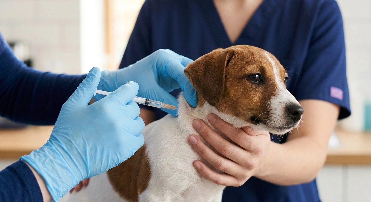 Small dog receiving a vaccination at Alpha Vet Clinic Dubai